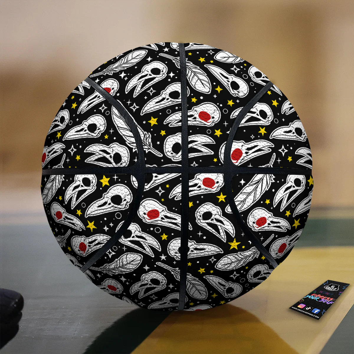 Crow Skull And Feathers Print Pattern Basketball
