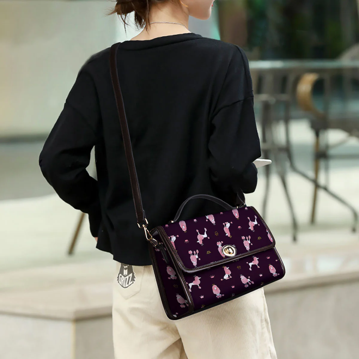 Crown And Poodle Print Pattern Women's Satchel Bag - Image 3