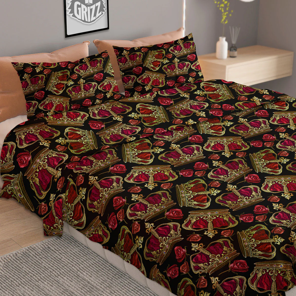 Crown Embroidery Print Pattern Duvet Cover Bedding Set - Image 2