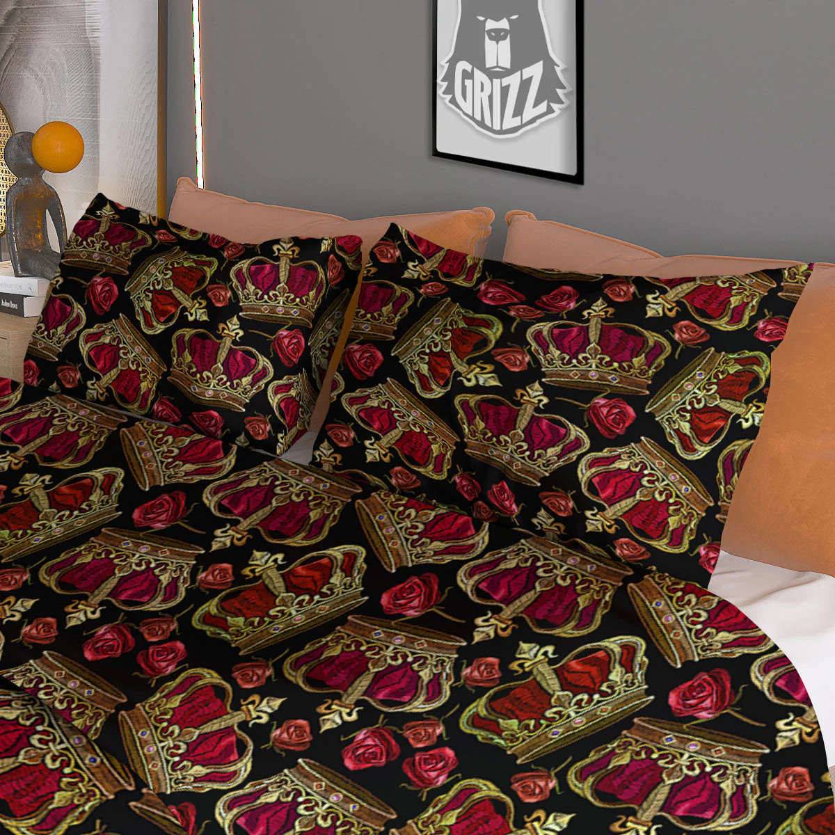 Crown Embroidery Print Pattern Duvet Cover Bedding Set - Image 3