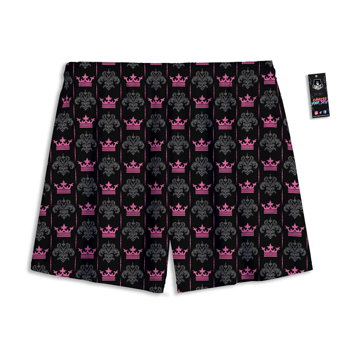 Crown Pink Print Pattern Mesh Shorts - Image 2