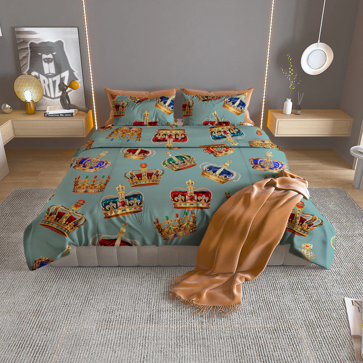 Crown Vintage Print Pattern Duvet Cover Bedding Set