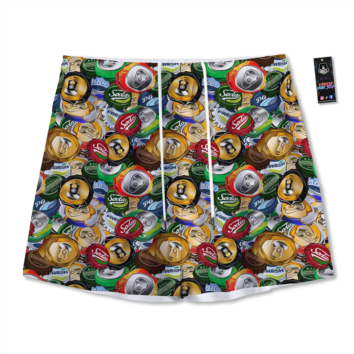 Crumpled Cans And Caps Print Pattern Mesh Shorts