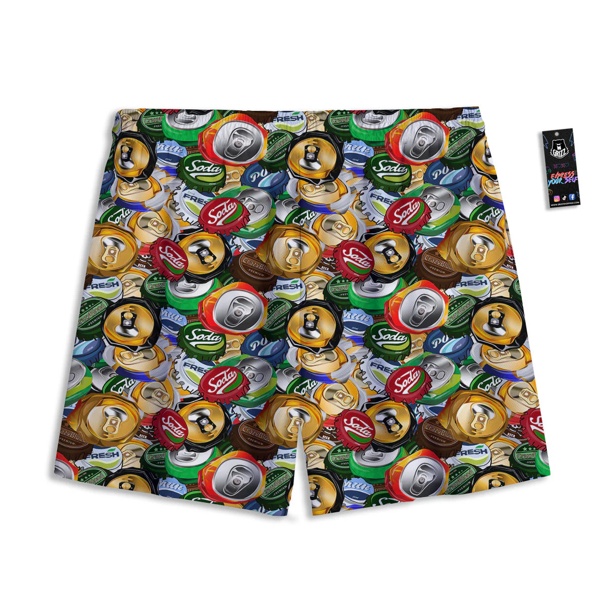 Crumpled Cans And Caps Print Pattern Mesh Shorts - Image 2