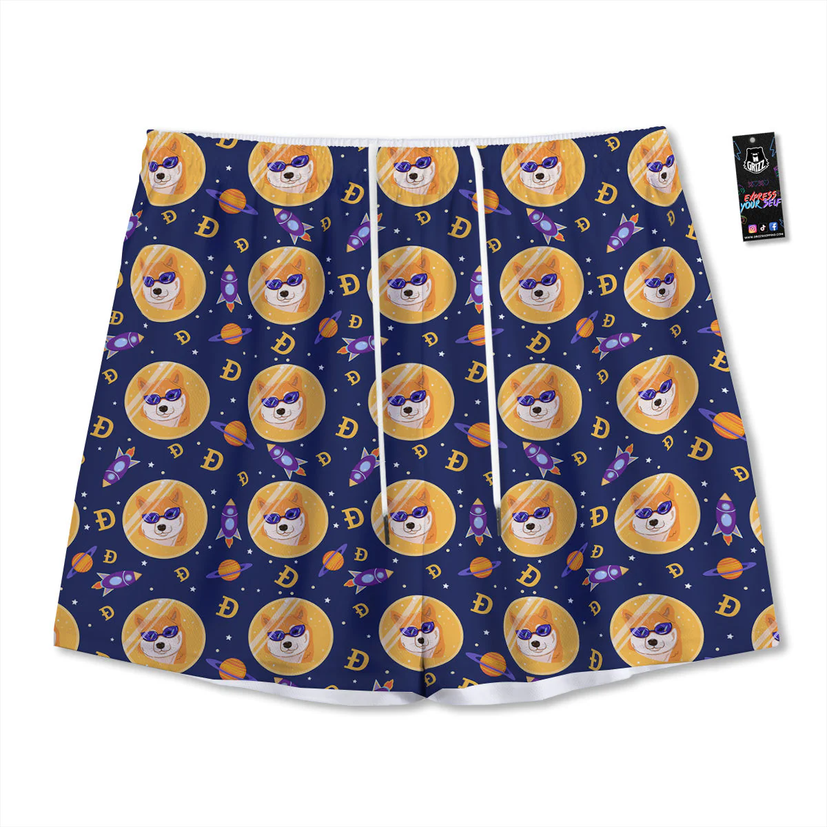Cryptocurrency Shiba Print Pattern Mesh Shorts