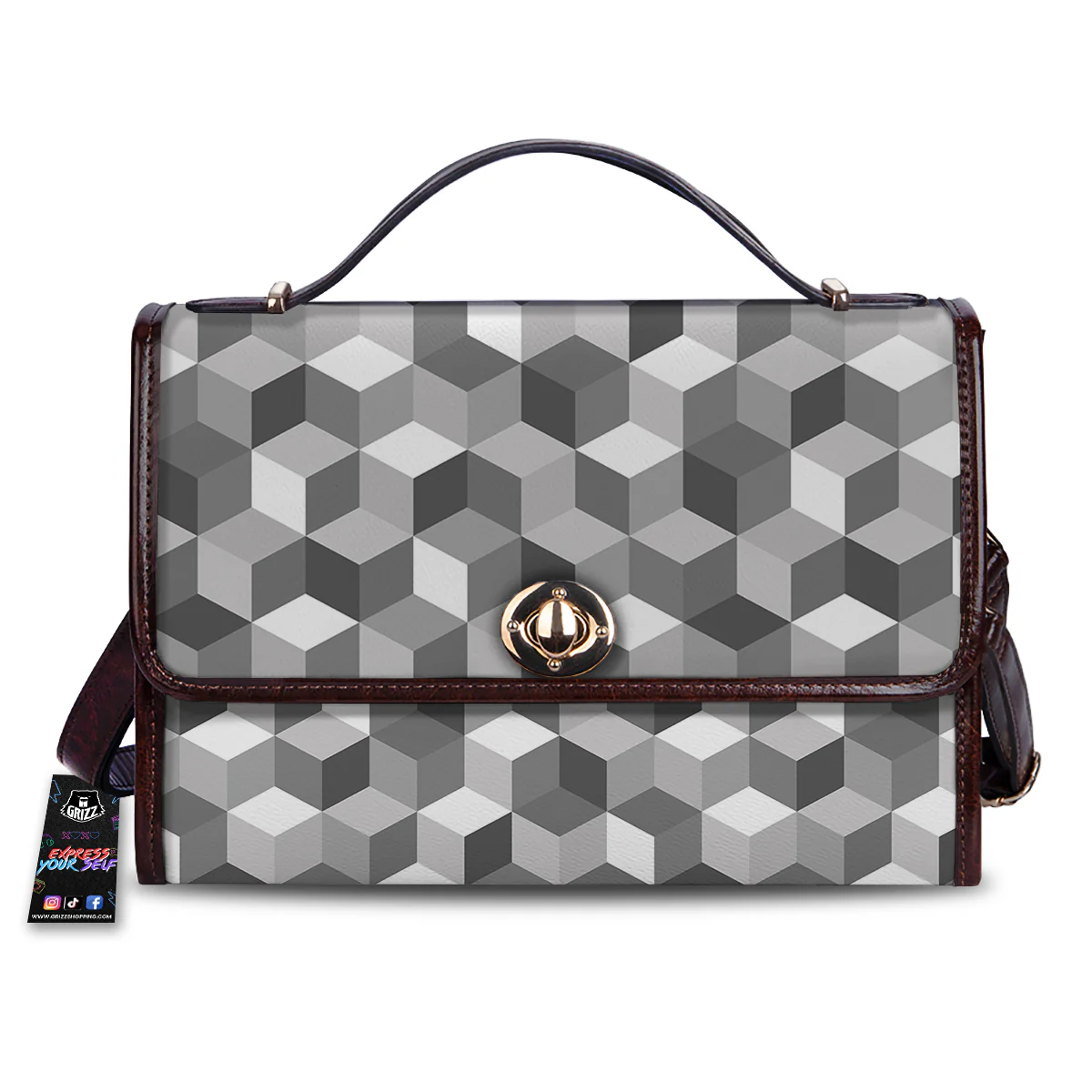 Cube Geometric Shape White Print Pattern Women's Satchel Bag