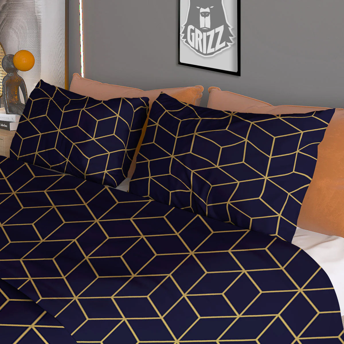 Cube Shape Black Geometric Print Pattern Duvet Cover Bedding Set - Image 3