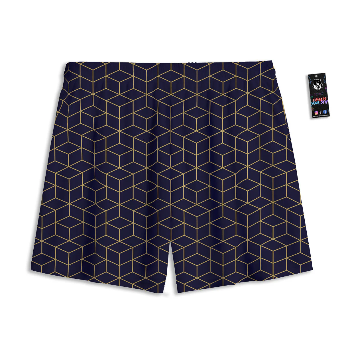 Cube Shape Black Geometric Print Pattern Mesh Shorts - Image 2