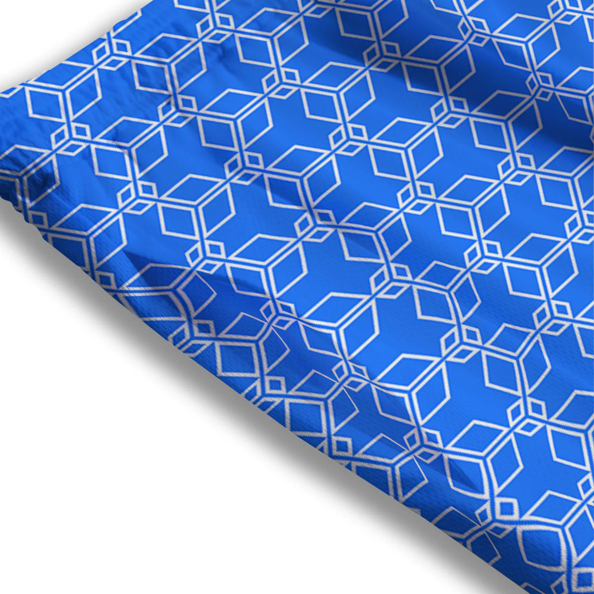 Cube Shape Blue Geometric Print Pattern Mesh Shorts - Image 3