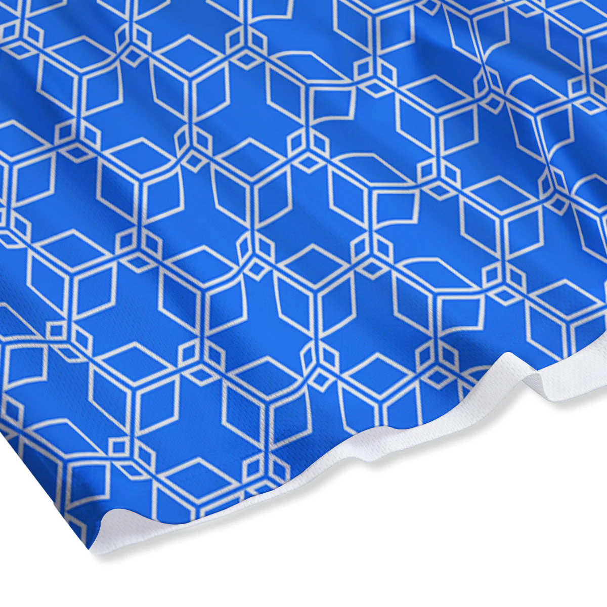 Cube Shape Blue Geometric Print Pattern Mesh Shorts - Image 4