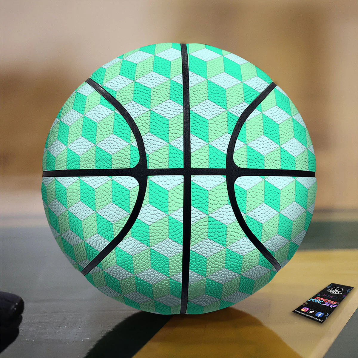 Cube Shape Green Geometric Print Pattern Basketball