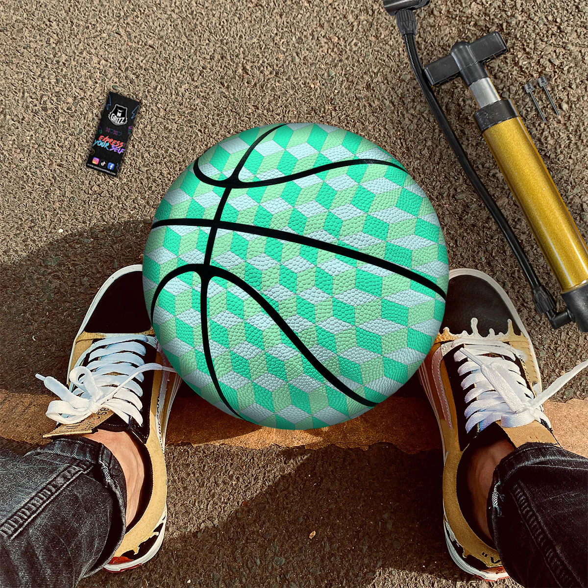 Cube Shape Green Geometric Print Pattern Basketball - Image 2