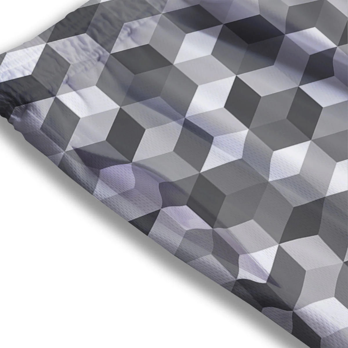 Cube Shape Grey Geometric Print Pattern Mesh Shorts - Image 3