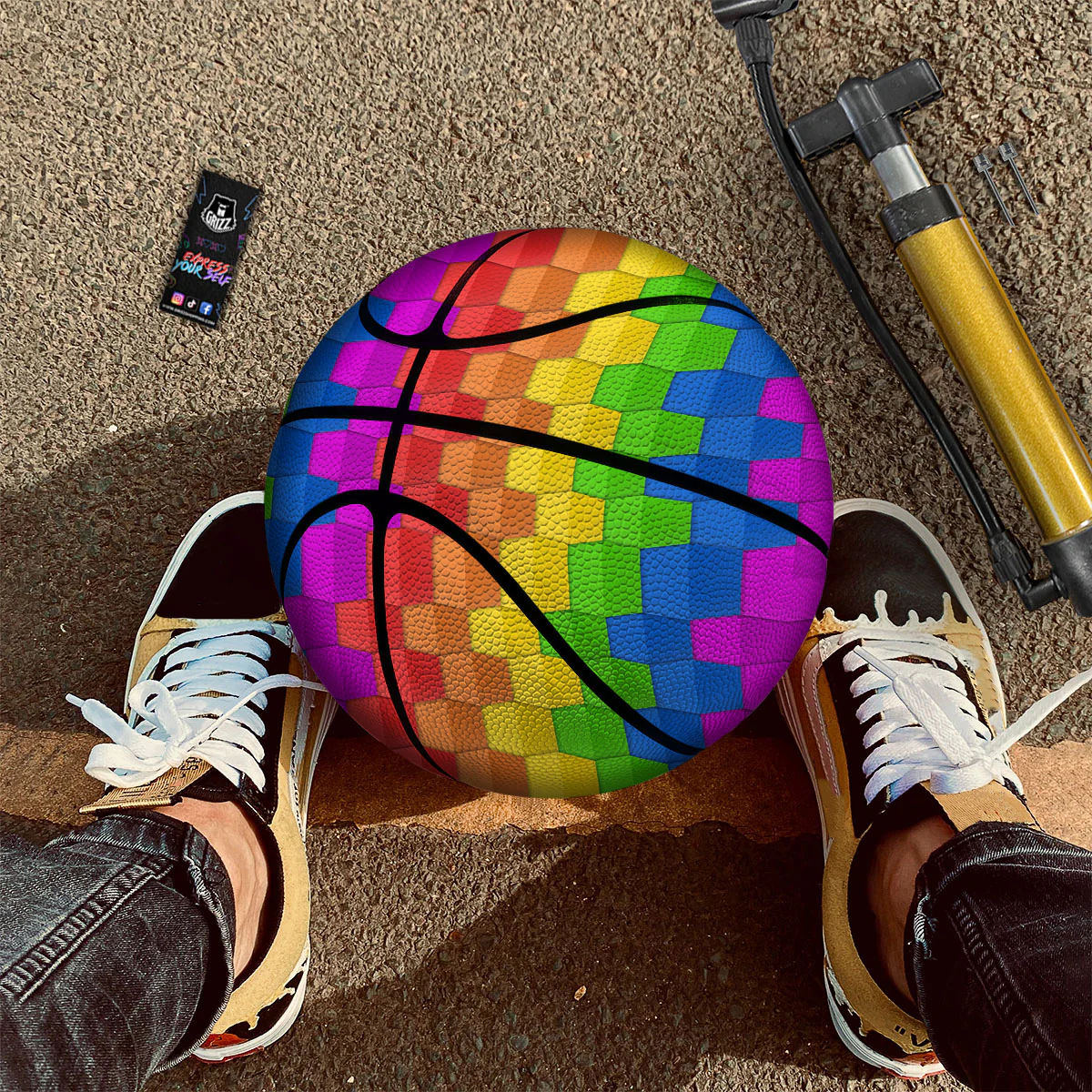 Cubes Rainbow Print Pattern Basketball - Image 2