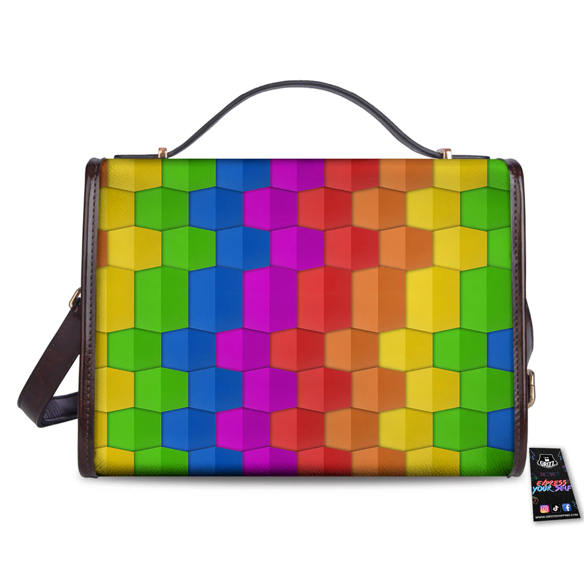 Cubes Rainbow Print Pattern Women's Satchel Bag - Image 2