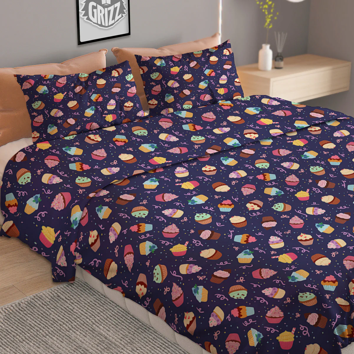 Cupcake Cute Print Pattern Duvet Cover Bedding Set - Image 2
