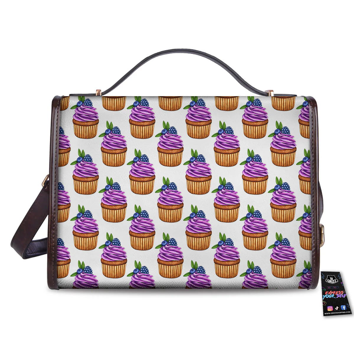 Cupcake Purple Print Pattern Women's Satchel Bag - Image 2