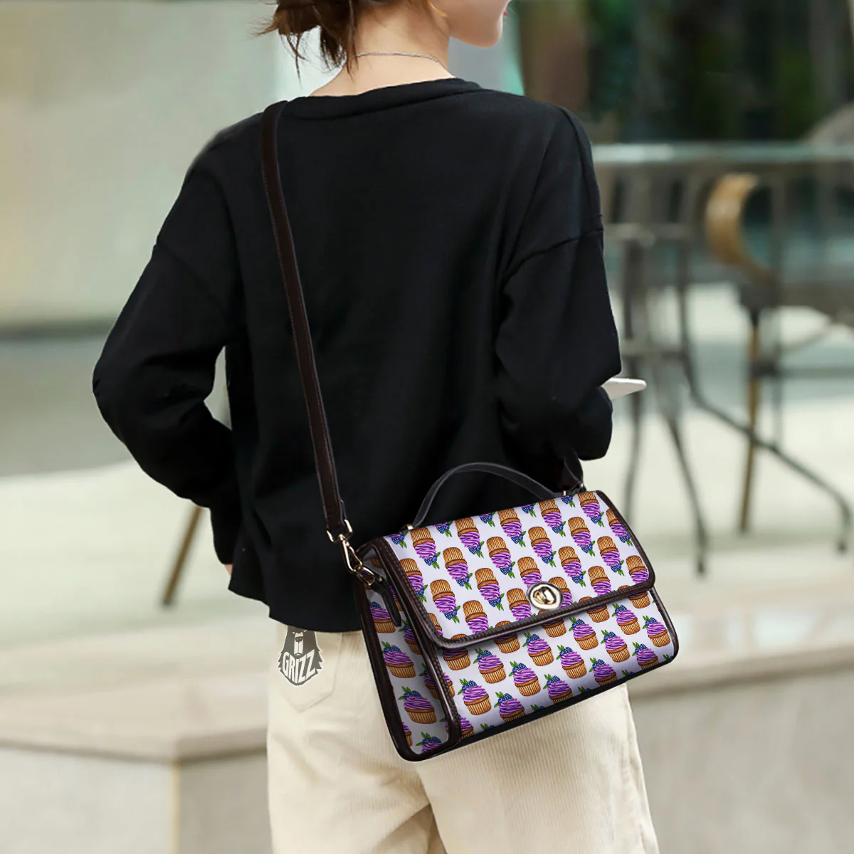 Cupcake Purple Print Pattern Women's Satchel Bag - Image 3