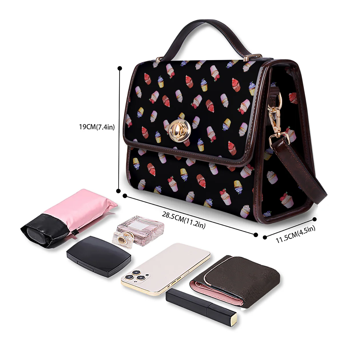 Cupcake Watercolor Print Pattern Women's Satchel Bag - Image 4