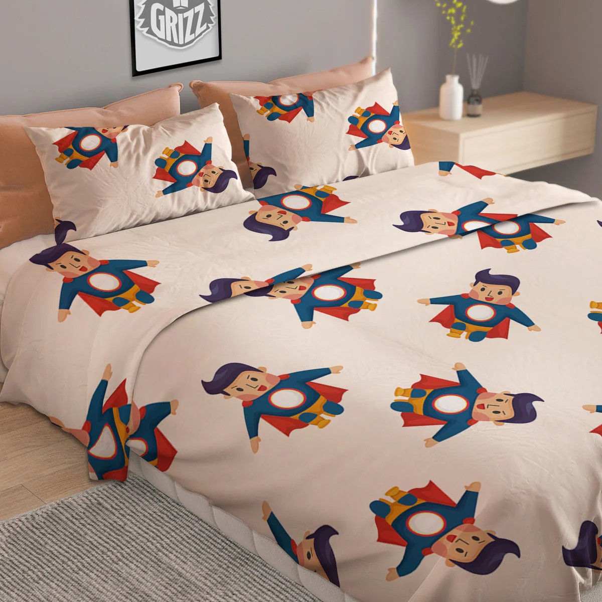 Cute Baby Hero Print Pattern Duvet Cover Bedding Set - Image 2