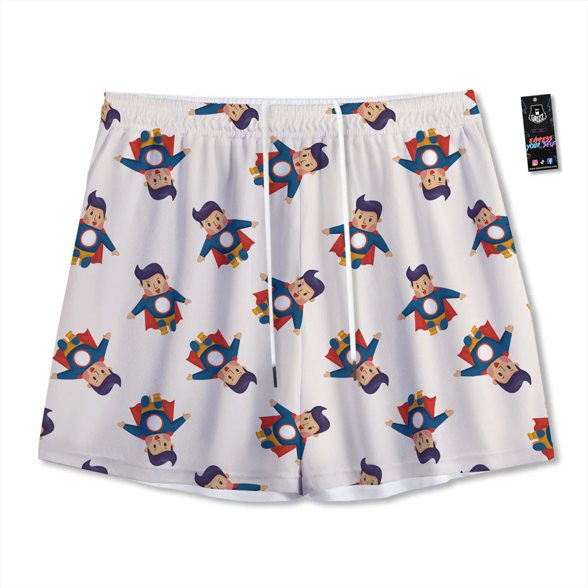 Cute Baby Hero Print Pattern Mesh Shorts