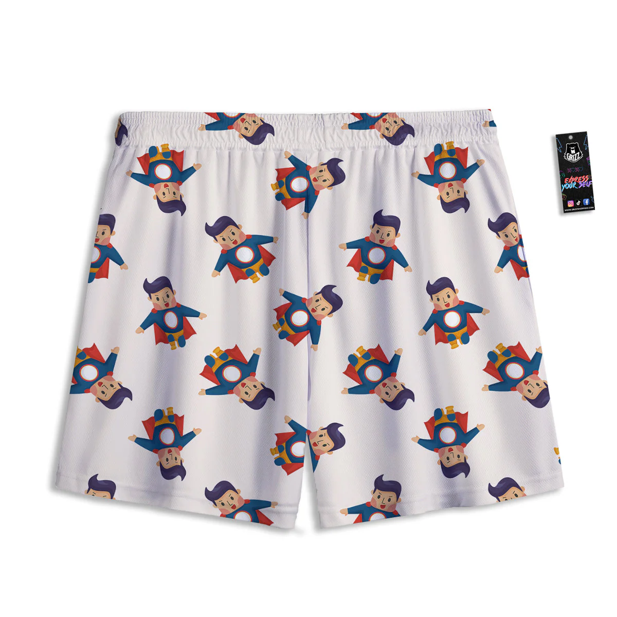 Cute Baby Hero Print Pattern Mesh Shorts - Image 2