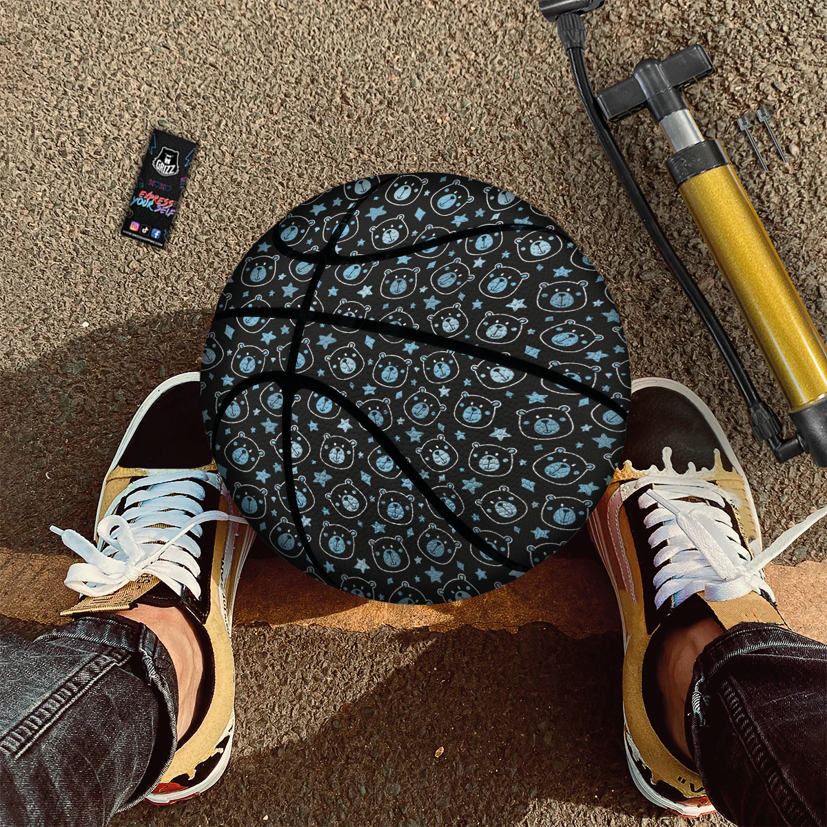 Cute Bear Black Print Pattern Basketball - Image 3