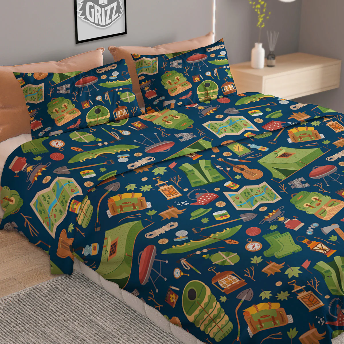 Cute Camping Equipment Print Pattern Duvet Cover Bedding Set - Image 2
