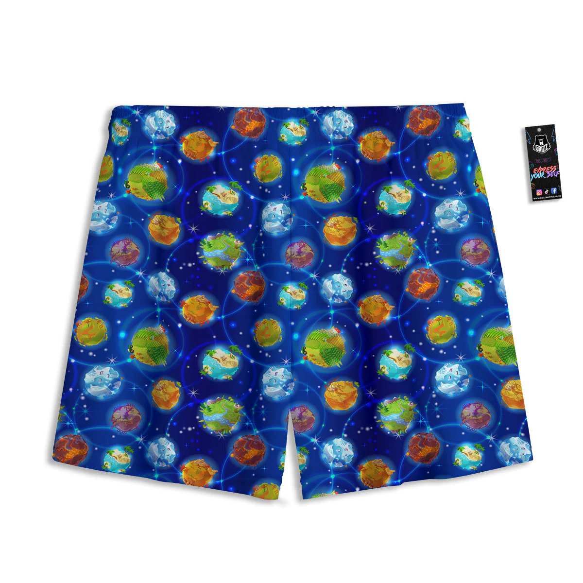 Cute Cartoon Planets Print Pattern Mesh Shorts - Image 2