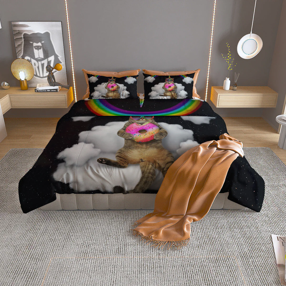 Cute Cat Unicorn Print Duvet Cover Bedding Set