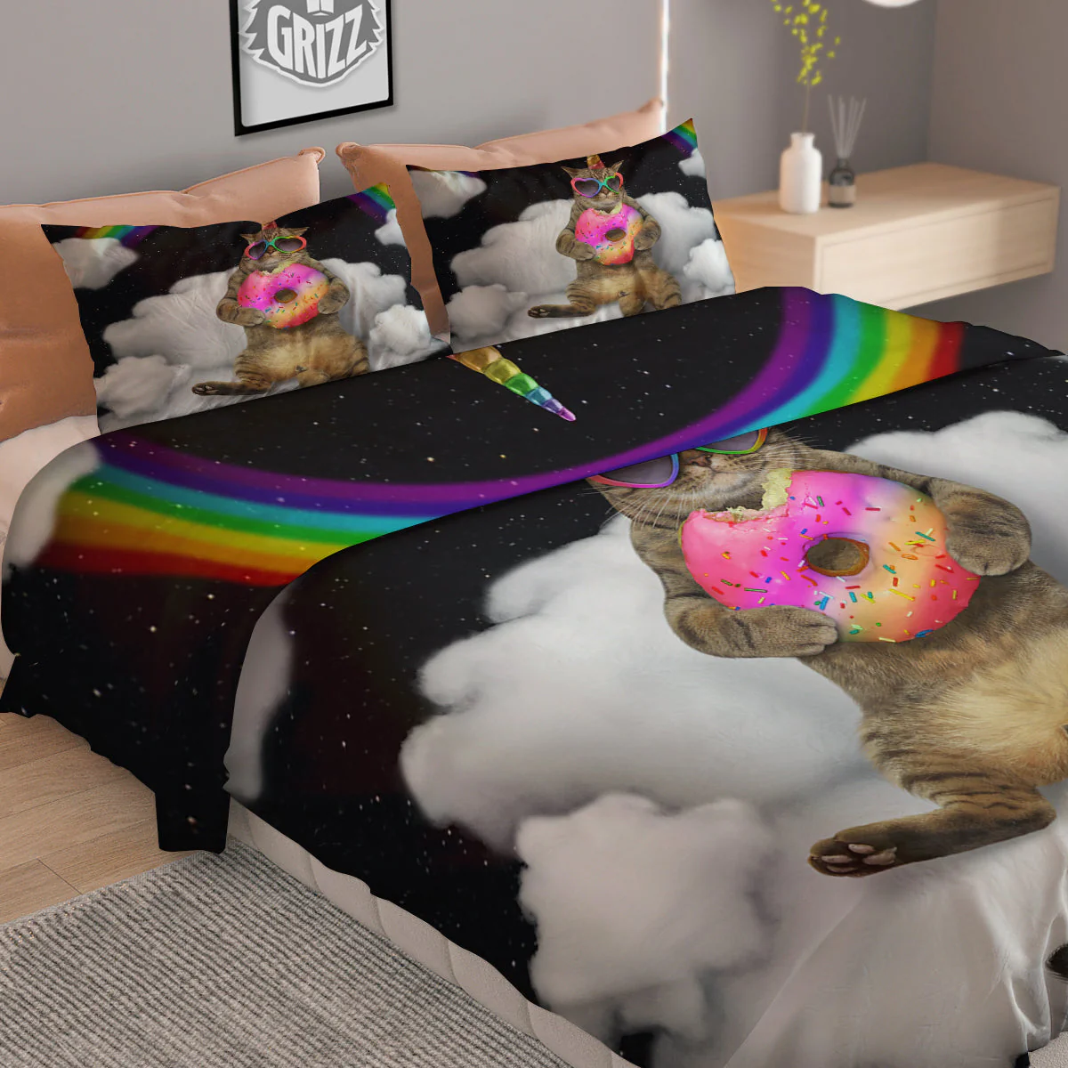 Cute Cat Unicorn Print Duvet Cover Bedding Set - Image 2