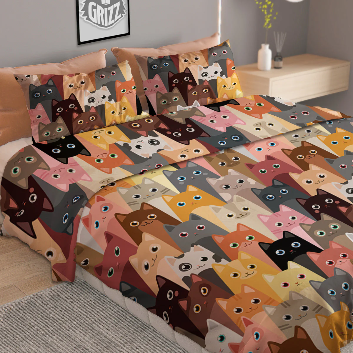 Cute Cats Cartoon Colorful Print Pattern Duvet Cover Bedding Set - Image 2
