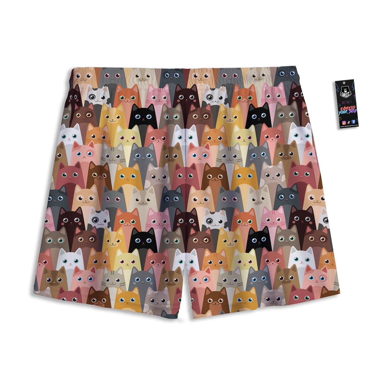 Cute Cats Cartoon Colorful Print Pattern Mesh Shorts - Image 2