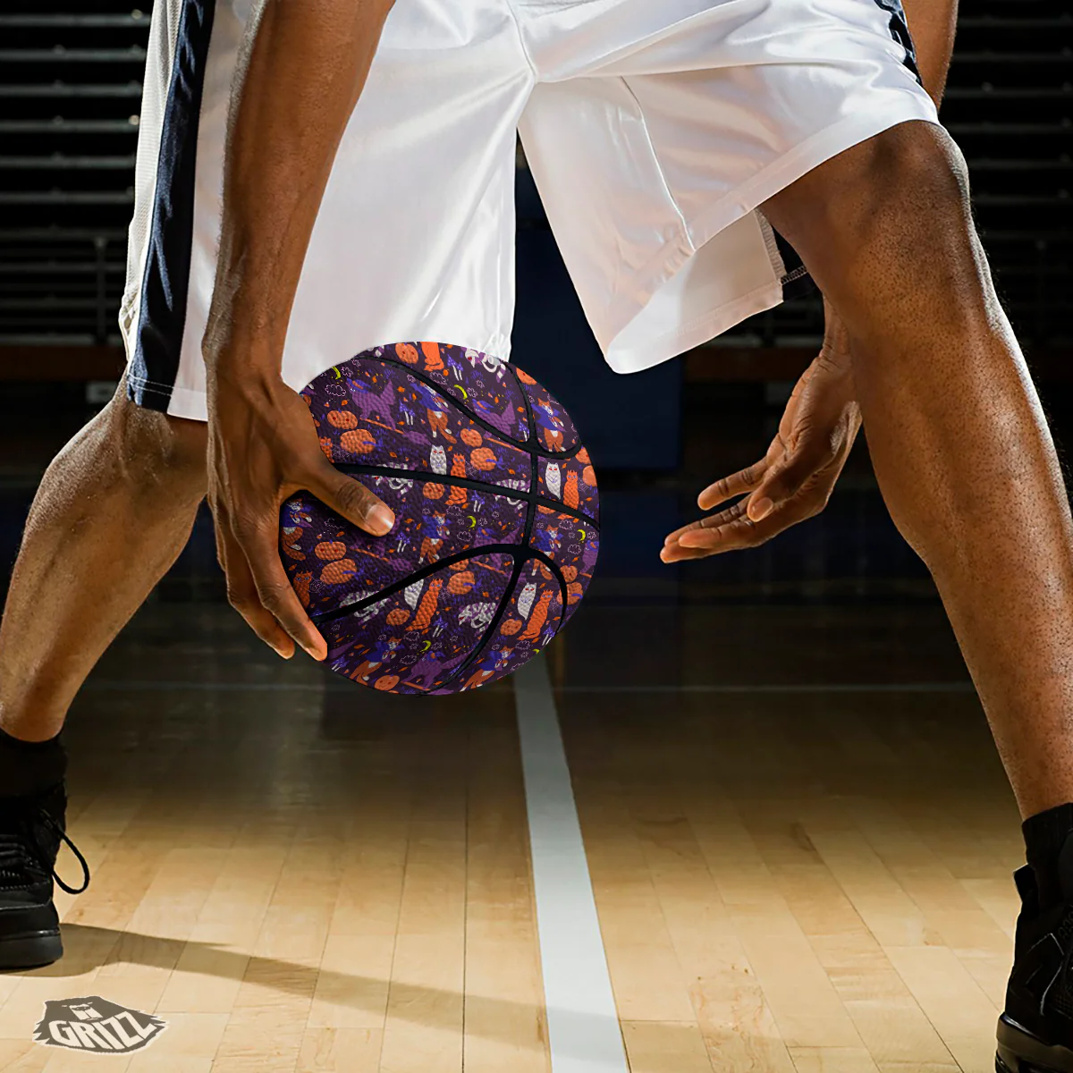 Cute Cats Halloween Print Pattern Basketball - Image 3