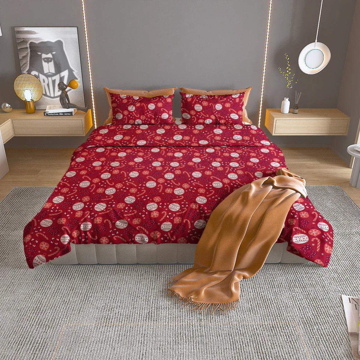 Cute Christmas Elements Print Pattern Duvet Cover Bedding Set