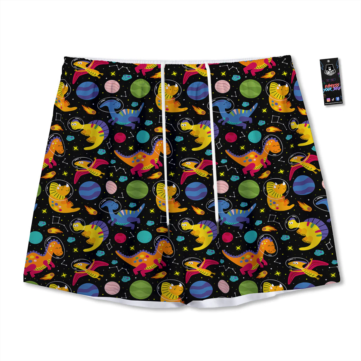 Cute Dinosaurs In Space Print Pattern Mesh Shorts