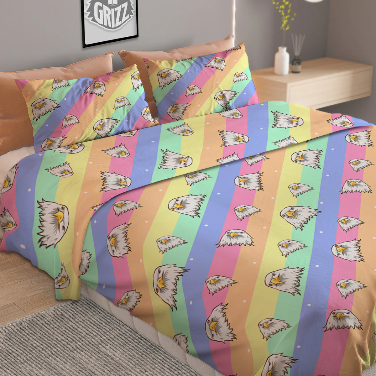 Cute Eagle Rainbow Print Pattern Duvet Cover Bedding Set - Image 2
