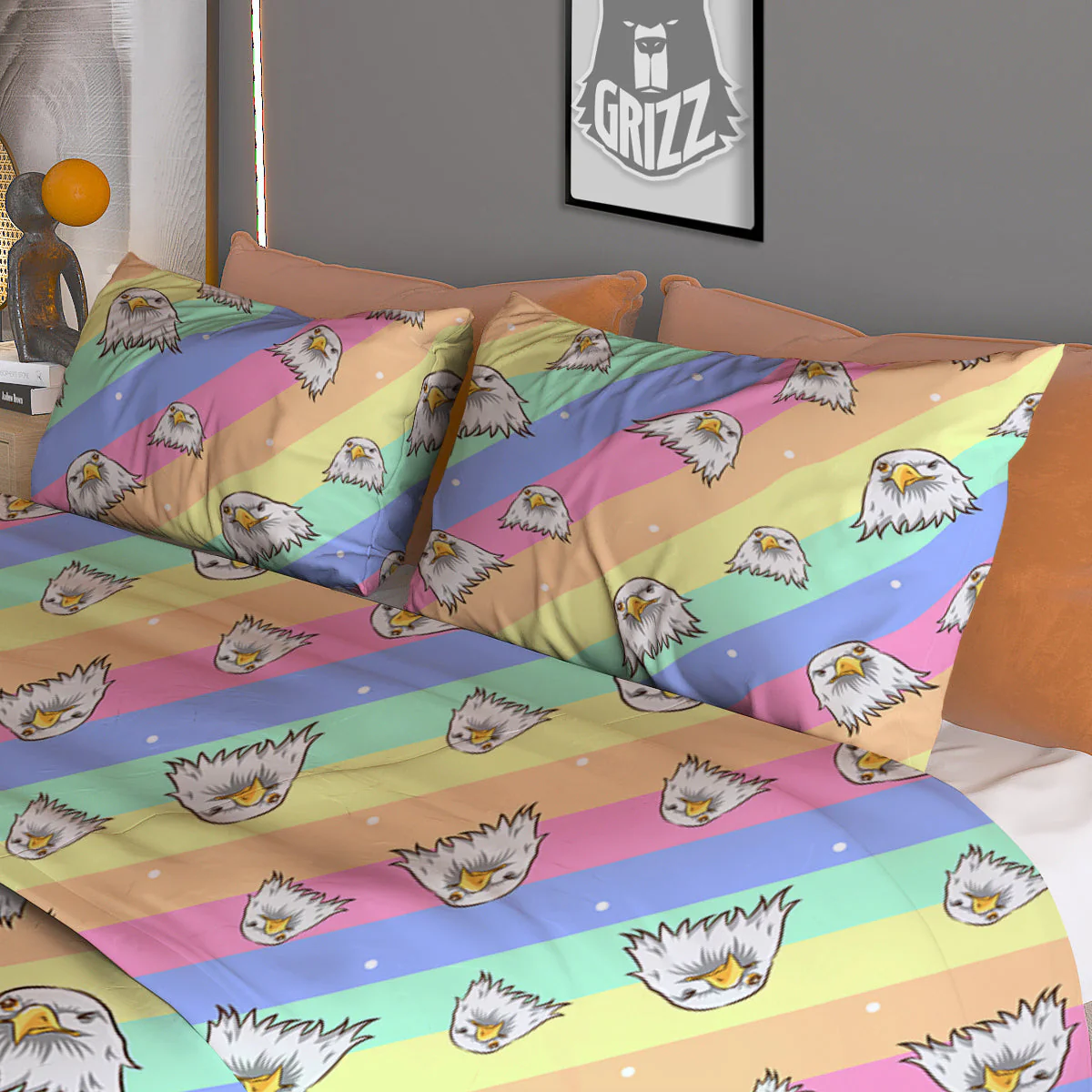 Cute Eagle Rainbow Print Pattern Duvet Cover Bedding Set - Image 3