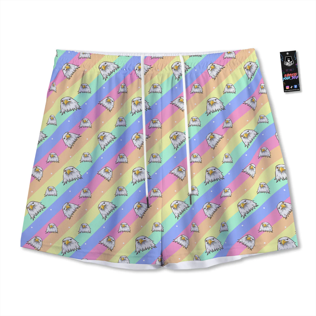 Cute Eagle Rainbow Print Pattern Mesh Shorts