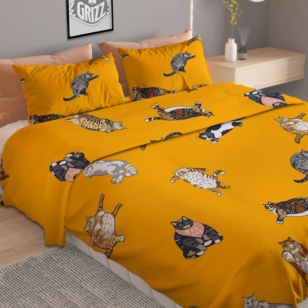 Cute Fat Cat Print Pattern Duvet Cover Bedding Set - Image 2