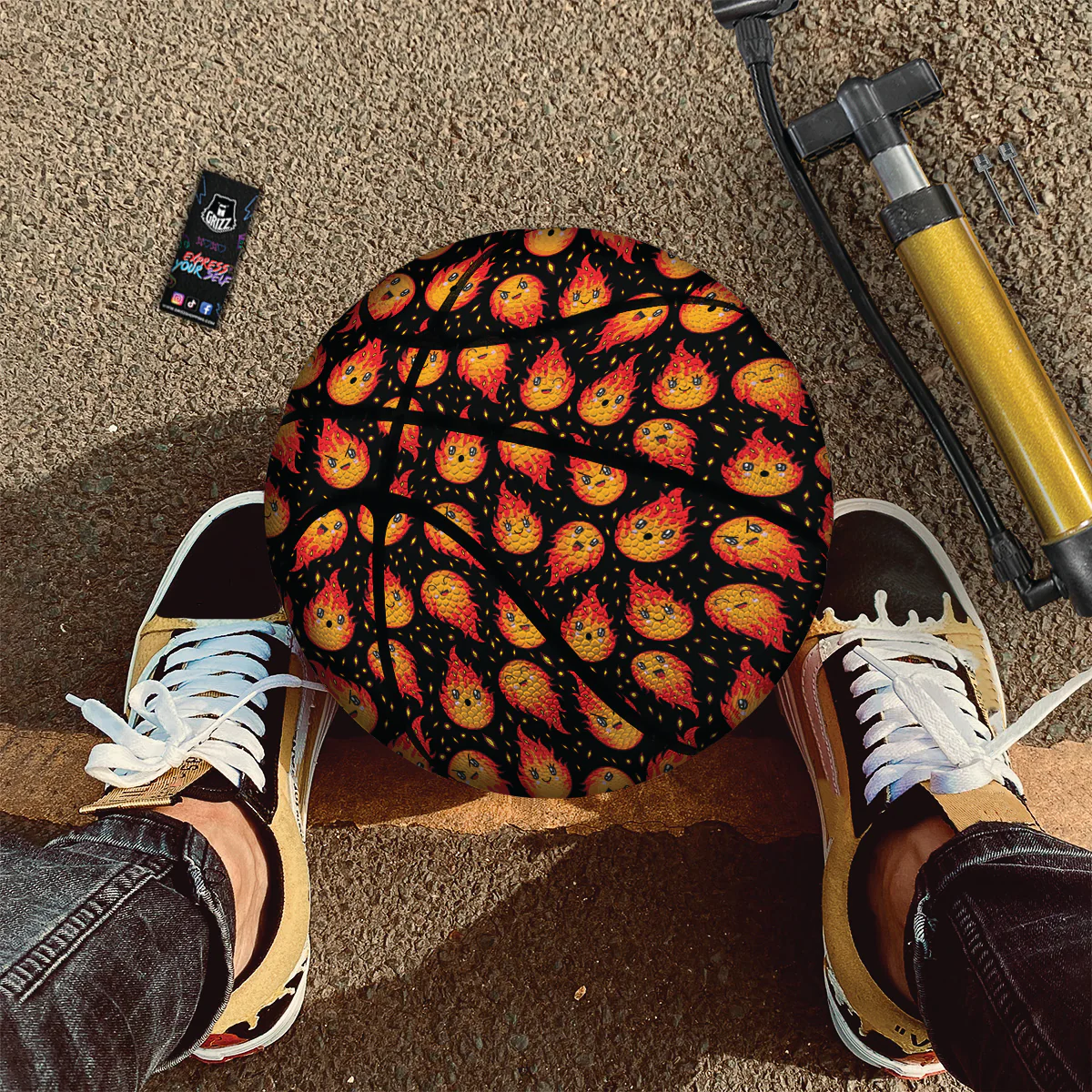 Cute Fire Cartoons Print Pattern Basketball - Image 2