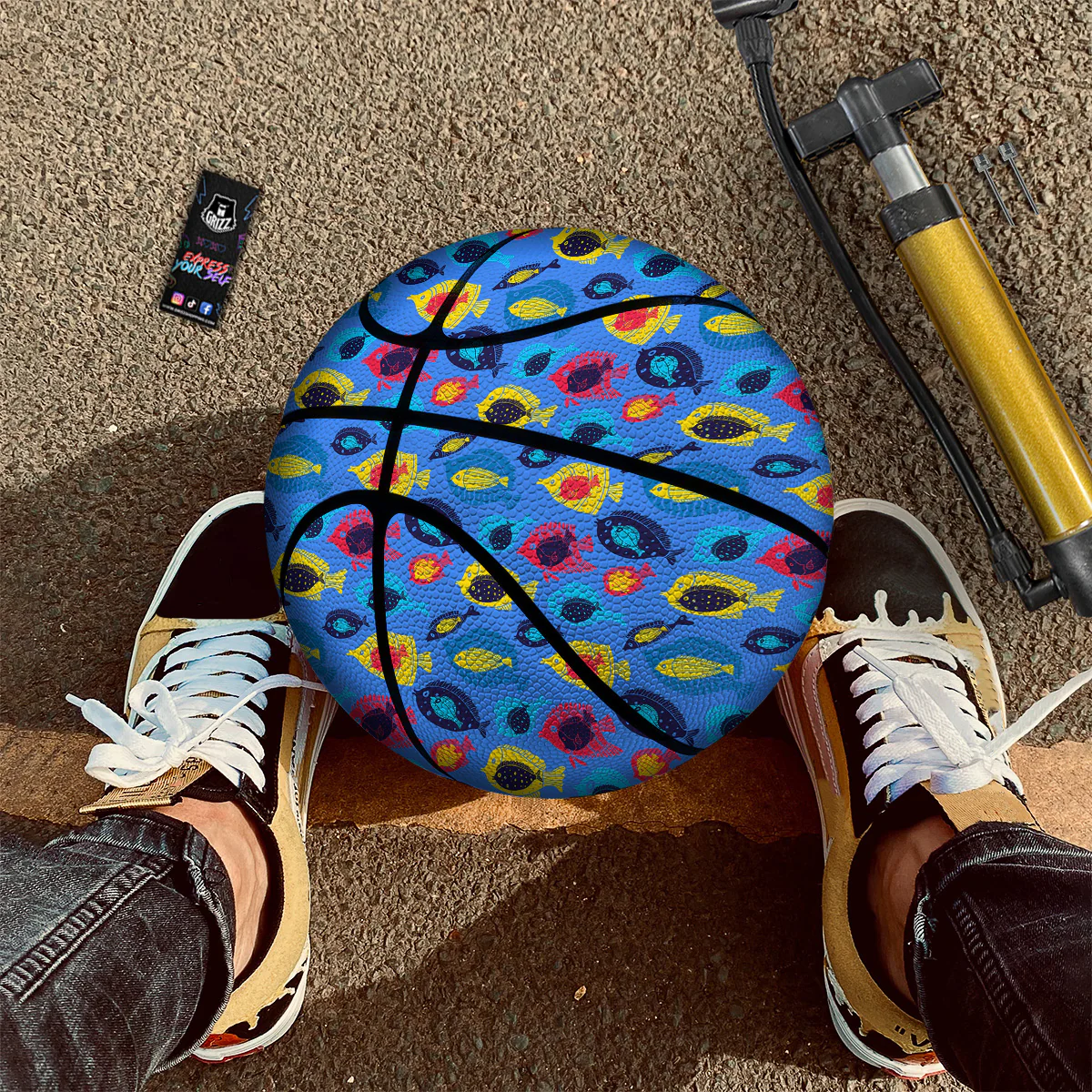 Cute Fish Colorful Blue Print Pattern Basketball - Image 2