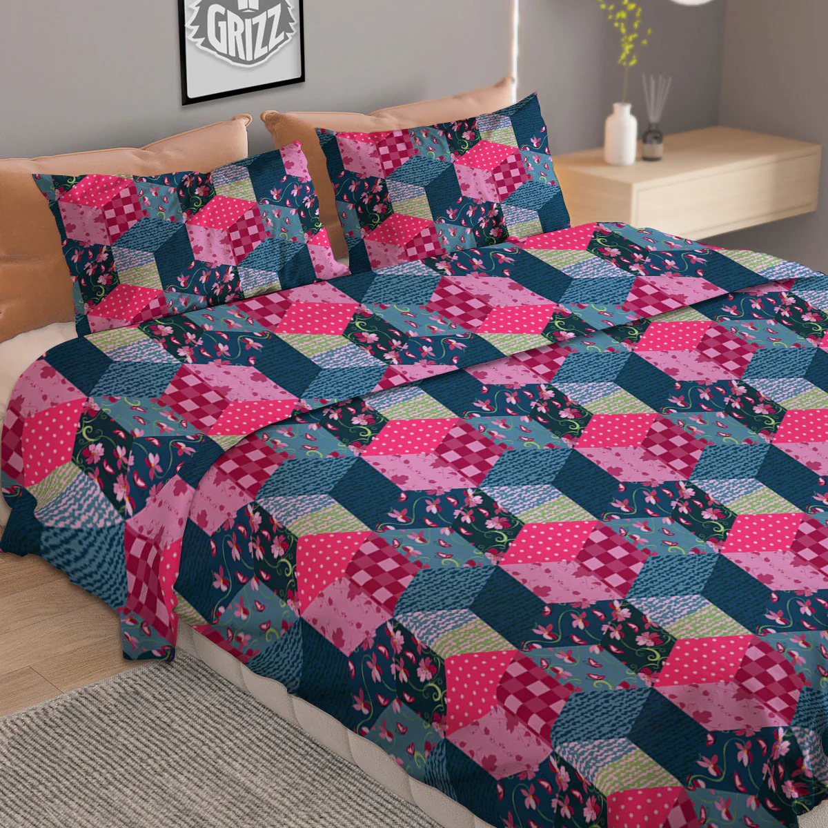 Cute Floral Patchwork Print Pattern Duvet Cover Bedding Set - Image 2
