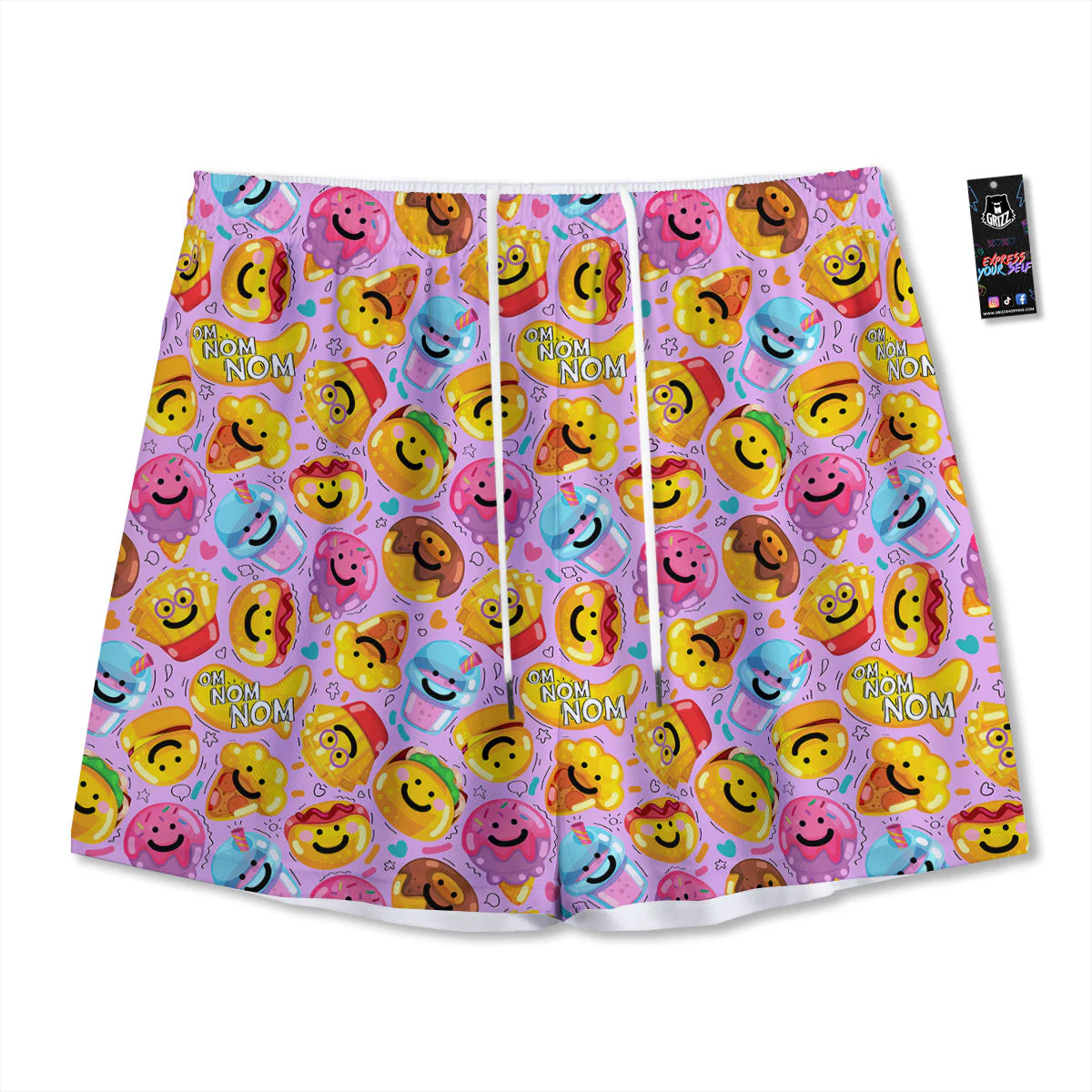 Cute Food Emoji Print Pattern Mesh Shorts