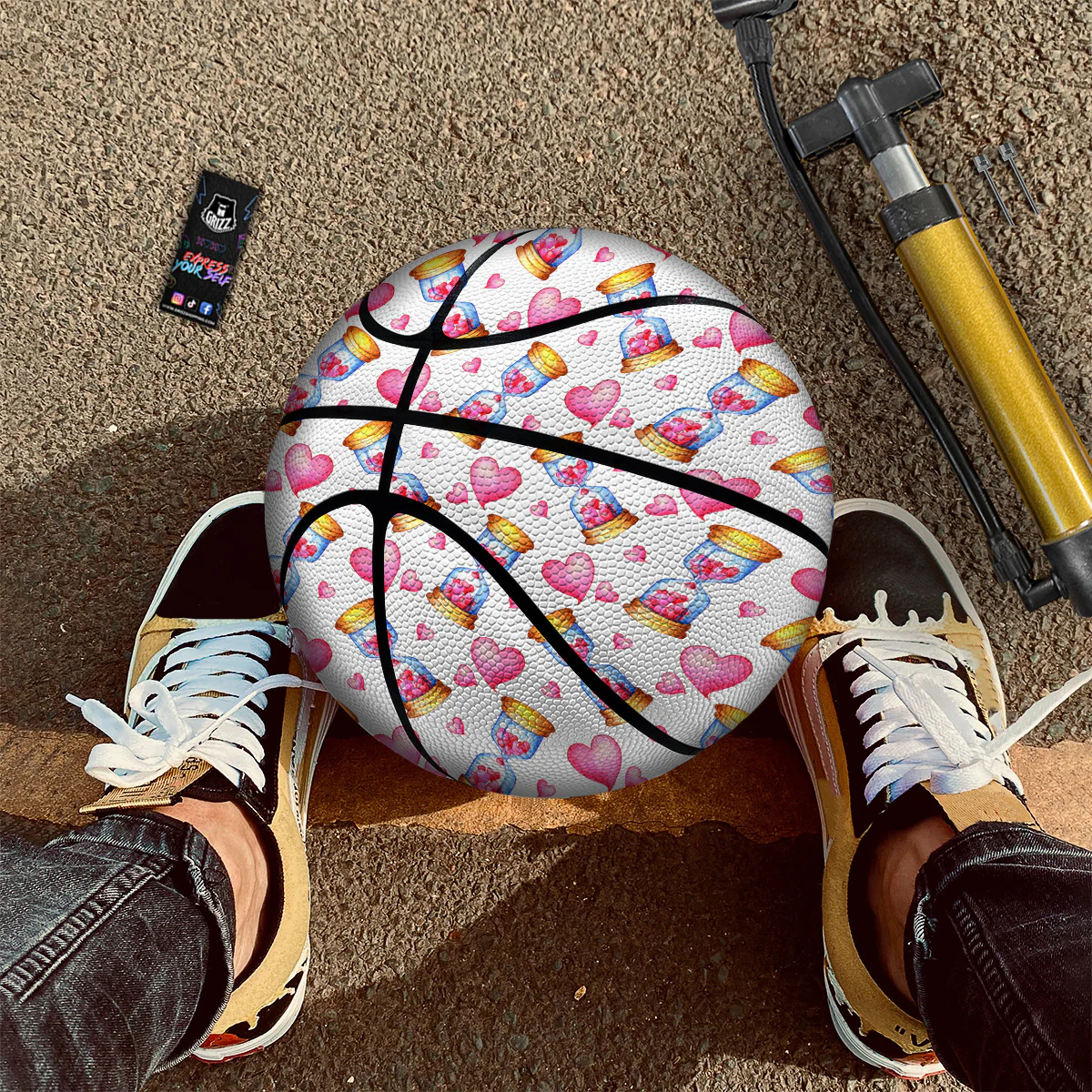 Cute Hourglass Hearts Print Pattern Basketball - Image 2