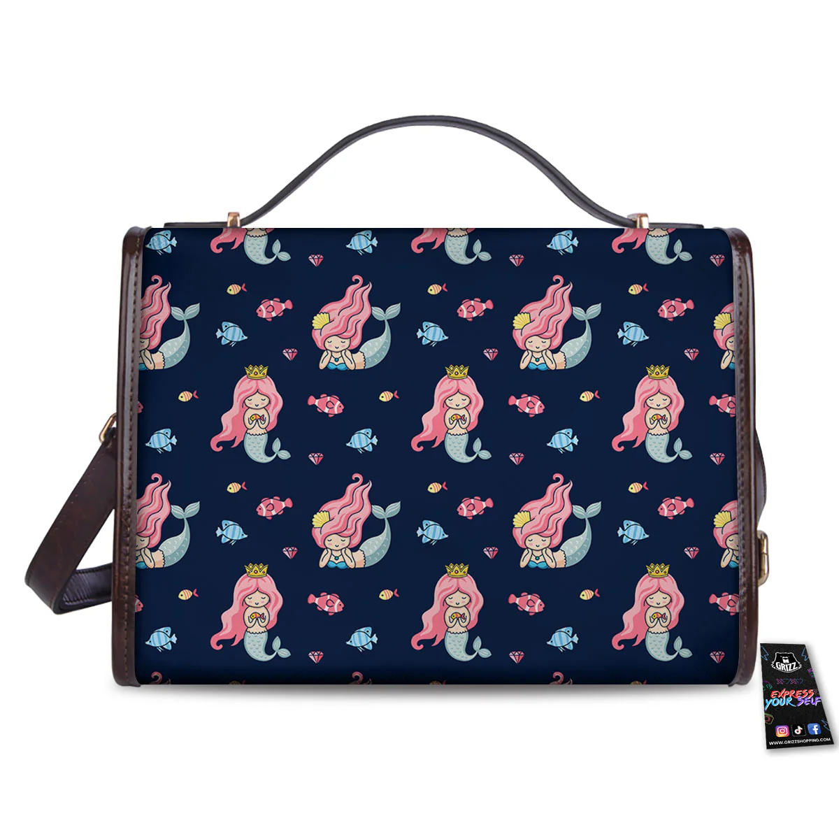 Cute Little Mermaid Print Pattern Women's Satchel Bag - Image 2