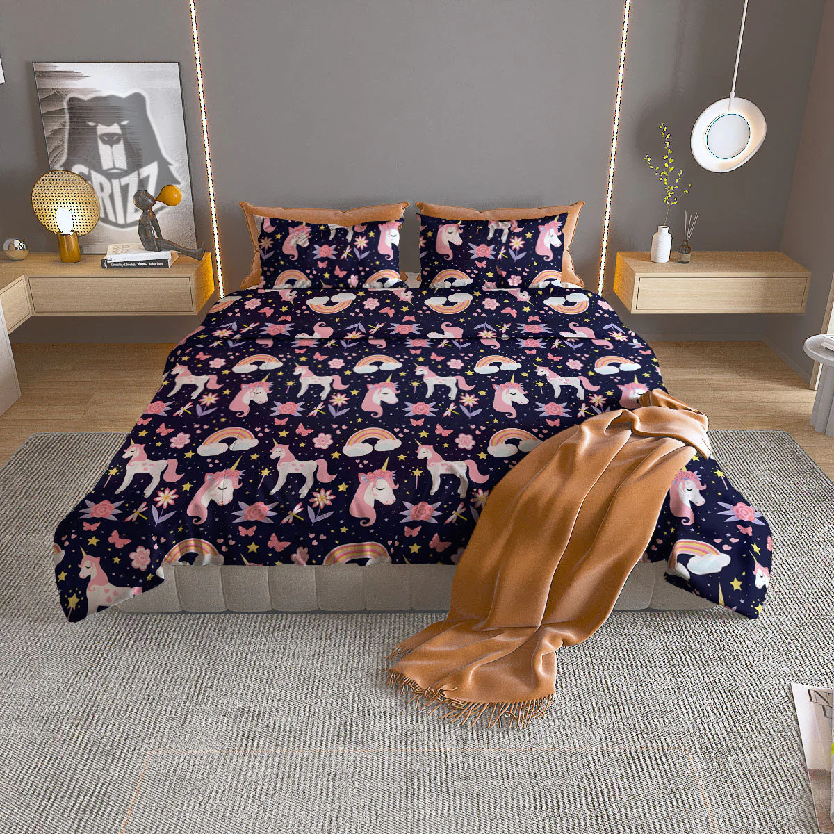 Cute Little Unicorn Print Pattern Duvet Cover Bedding Set