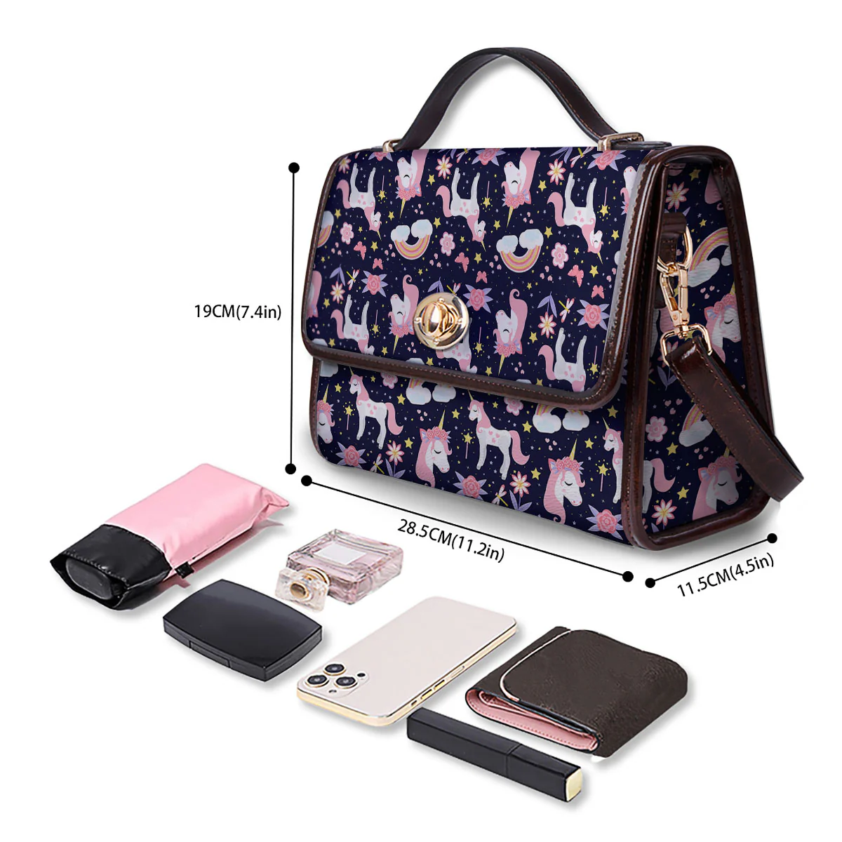 Cute Little Unicorn Print Pattern Women's Satchel Bag - Image 4