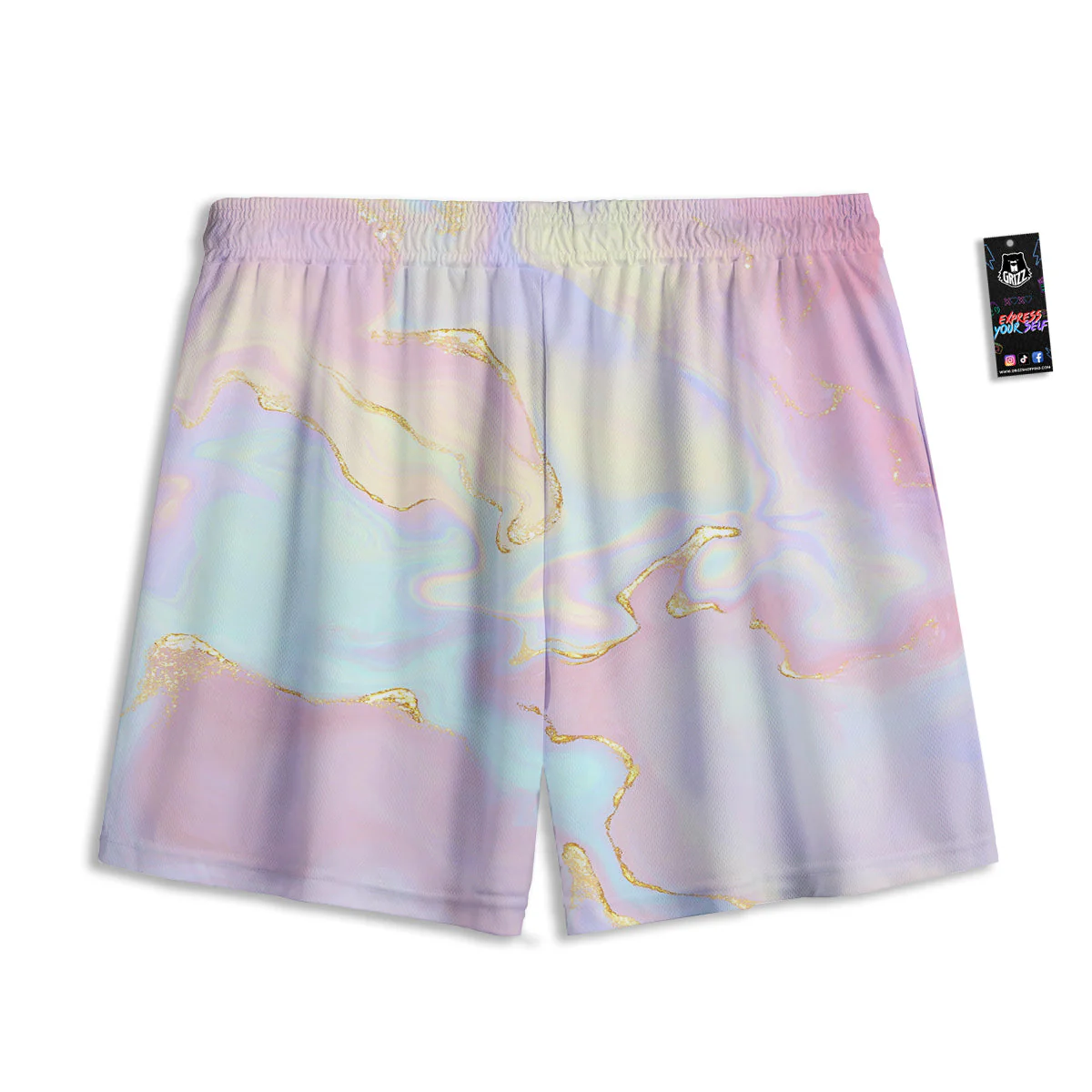 Cute Pastel Gold Marble Print Mesh Shorts - Image 2