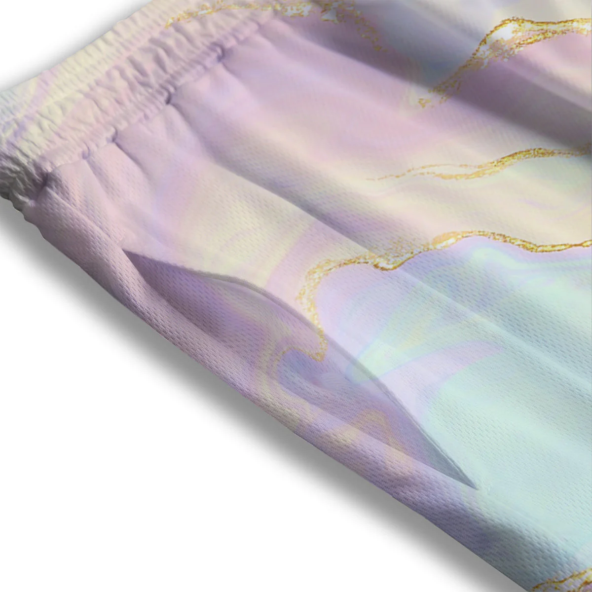 Cute Pastel Gold Marble Print Mesh Shorts - Image 3